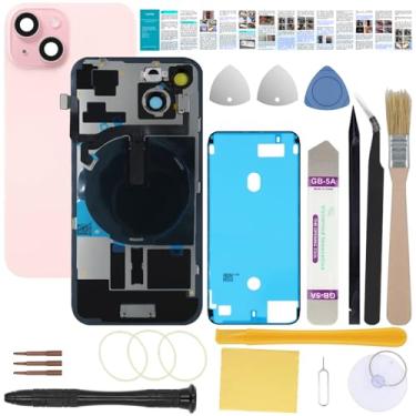 Imagem de UooFide Substituição de vidro da tela traseira traseira compatível com iPhone 15 de 6,1 polegadas, todas as operadoras com placa pré-instalada + cabo flexível de bobina de carregamento sem fio +