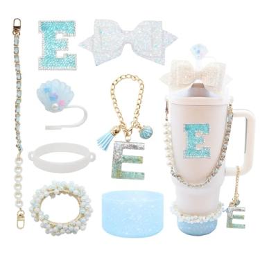 Imagem de Conjunto de 8 peças de acessórios para copo Stanley de 30 e 1,247 g com alça, incluindo topo de palha, bota, alça de alça de garrafa de água, decoração de arco de palha, pulseiras, pingente de letra