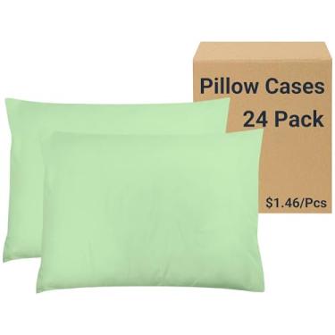 Imagem de ZPECC Fronhas A Granel, Pacote Com 24 Unidades - Padrão Fecho Tipo Envelope, Capa De Microfibra Macia Escovada Para Hotéis, Airbnbs, Roupas Cama Hospitalares Essenciais, Verde Claro