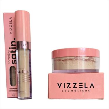 Imagem de Kit Vizzela Corretivo Satin Cor 3 + Pó Facial Satin Powder