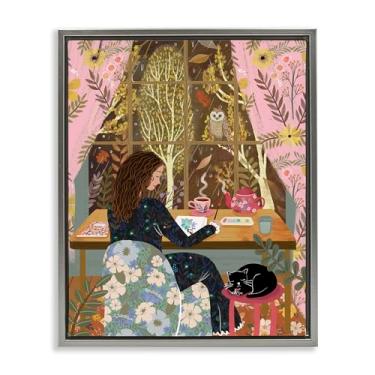 Imagem de Stupell Industries Janela de outono vista relaxante tela flutuante moldura cinza design de parede por Mia Charro, 21 x 17