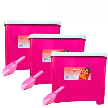 Imagem de Porta Ração 15 kg kit Para Armazenar Ração de Cachorro e Gato Furação Pet(KIT 3 ROSA)
