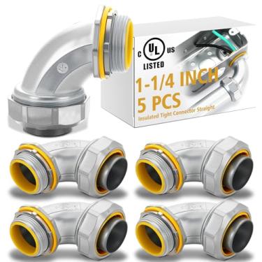 Imagem de Gisafai 5 peças Conector de conduíte elétrico de metal fundido com isolamento de 90 graus de zinco com isolamento de 90 graus para conduíte elétrico flexível de 3,5 cm e flexível tipo B, não metálico