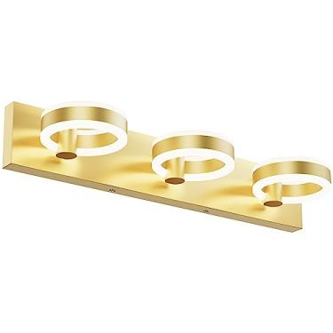 Imagem de PHIXART Luminárias LED para banheiro, luzes douradas de 61 cm, arandelas de parede acrílicas modernas de 3 luzes, luminária de parede giratória de 350° sobre o espelho