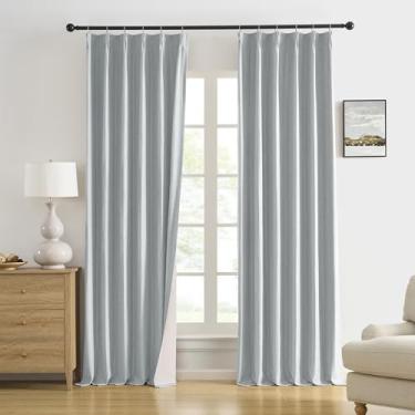 Imagem de Cortinas blackout plissadas cinza claro 227 cm de comprimento, cortinas com isolamento térmico estilo sanfonado com ganchos, cortinas transversais de teto com aba traseira para sala de estar, 101 x