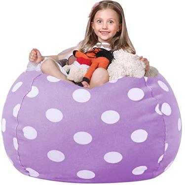 Imagem de WEKAPO Bolsa de pelúcia para crianças | Puff de pelúcia com zíper para organizar brinquedos de pelúcia grande tela de algodão premium (ponto roxo, 2GG)