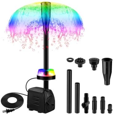 Imagem de CREPOW Bomba submersível de fonte 15W 800L/H com luzes LED, bomba de água silenciosa ajustável, bombas de fonte de lago para recurso de água, jardim, aquário de aquário, fonte interna e externa com 3