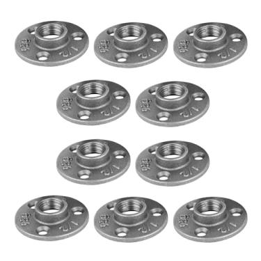 Imagem de Encaixe de mini flange de 1/5.1 cm, acessórios de ferro maleável preto PIPE DECOR se encaixam em tubos, bicos e acessórios padrão de 1/2 polegada, monte móveis vintage DIY, pacote com 10