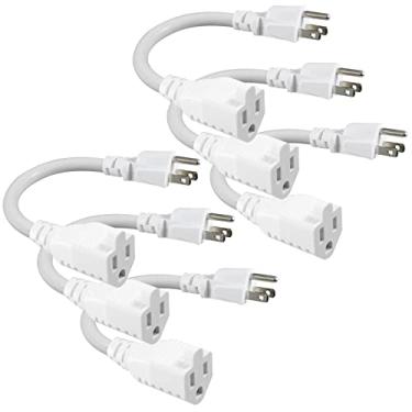 Imagem de [Pacote com 6] Cabo de extensão de energia curto branco - Mini cabo de extensão aterrado interno de 15,2 cm, 3 pinos, pequeno cabo de extensão CA elétrico de 16 AWG para economia de tomada