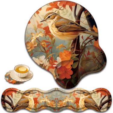 Imagem de Descanso de pulso para teclado e mouse pad suporte de pulso com conjunto de porta-copos em forma de renda, espuma viscoelástica de gel ergonômico e base antiderrapante, digitação fácil e alívio da dor