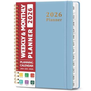 Imagem de Agenda 2026, agenda semanal e mensal, janeiro de 2026 a dezembro de 2026, agenda de calendário de capa dura 2026 com abas para mulheres e homens, bolso interno, encadernação espiral, perfeito para