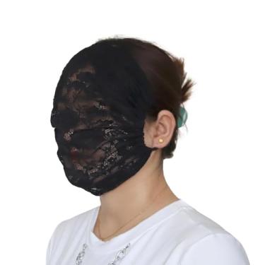 Imagem de welsoon Máscara de renda arejada bandana máscara facial protetora facial máscara facial de malha de renda protetor solar perspectiva malha headwear baile de máscaras privadas roupas de festa