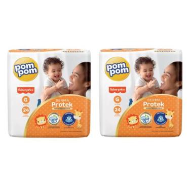 Imagem de Fralda Pompom Derma Protek Fisher-Price - Tam G (8 a 13Kg) - kit com 4