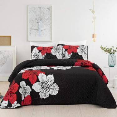 Imagem de Conjunto de edredões DJY Queen Red Floral Pattern com 2 fronhas