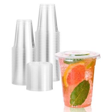 Imagem de Copos de plástico Vplus 350 ml PET Clear com tampas, pacote com 200
