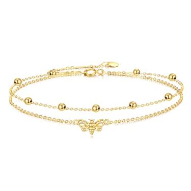 Imagem de KECHO Tornozeleira feminina com borboleta/libélula/sapo/girassol/margarida/árvore da vida/lua/trevo, 7+2 inch, Ouro, Sem Pedra Preciosa