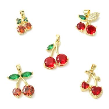 Imagem de UR URLIFEHALL 5 peças, 5 estilos, pingentes de zircônia cúbica micropavê de latão cereja para decoração de joias