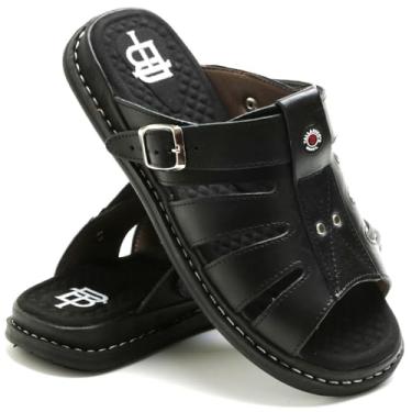 Imagem de Sandália Franciscana Anti Stress Chinelo Masculino Couro Legítimo (Preto, BR, Adulto, Numérico, 43)