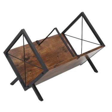 Imagem de Fockety Suporte para discos, comporta até 60-80 LPs. Suporte para discos estilo retrô para álbuns, fácil instalação Porta-revistas de madeira maciça e ferro Prateleira para arquivos