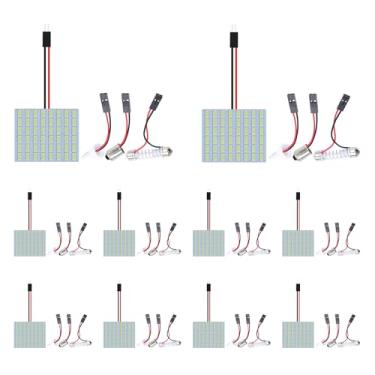 Imagem de QAUBEN Pacote com 10 lâmpadas LED Dome de painel azul gelo 5730 5630 48SMD para leitura de mapa automotivo com adaptadores T10/BA9S/Fesoon DC 12V