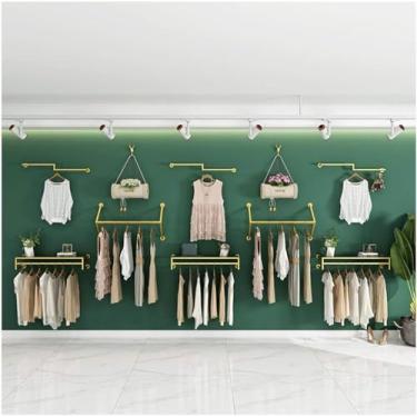 Imagem de Cabide De Roupas Montada Na Parede Conjunto De Rack De Roupas De Ferro, Barra De Suspensão De Roupas De Tubo Industrial, Racks De Roupas De Exibição Criativa Dourada, Ra, 6pcs-b, A-560CM