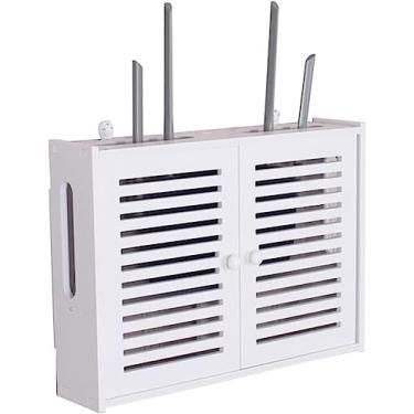 Imagem de Roteador Prateleira Armazenamento Caixa Prateleira Flutuante Montada Na Parede Aparelhagem Multimídia Caixa Decorativa Para Caixa Elétrica Set-top Box Rack, White, 42x11x31cm
