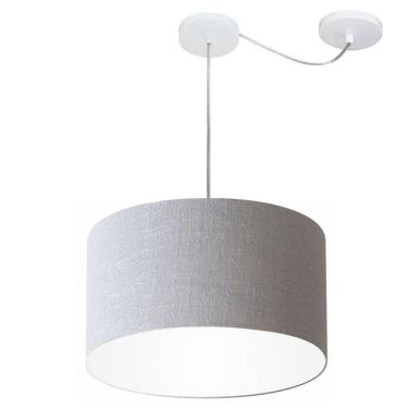 Imagem de Lustre Pendente Cilíndrico Com Desvio De Centro Md-4163 Cúpula Em Tecido 40x25cm Rustico Cinza - Bivolt