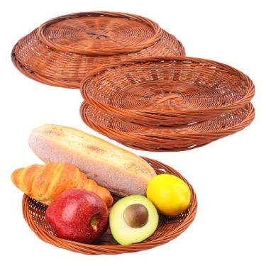 Imagem de GNIEMCKIN 4 peças de suporte de placa de papel de bambu de 25 cm, suportes de placa de vime de tecelagem manual para festas, piquenique e churrasco, reutilizáveis (café).