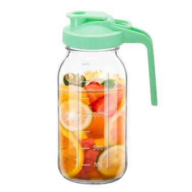 Imagem de 1 jarro de vidro amplo, frasco de vidro de 1,8 l com tampa, à prova de vazamento duplo com alça, jarro de água de boca larga, recipiente de geladeira para água, suco (1, verde)