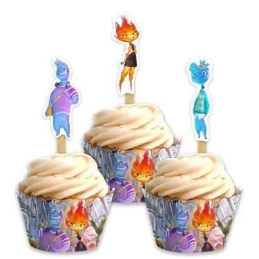Imagem de Elemetal Cupcake Wrapper Decorations for Birthday Parties – Fire, Water, Earth, Air Themed Cupcake Holders for Boys Girls, Fantasy Party Supplies for Table Display, Dessert Toppers