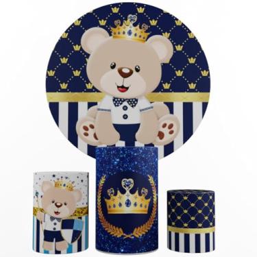 Imagem de Kit Decoração Festa, Painel Ursinhos + Trio Capas De Cilindros (Realeza azul 04)