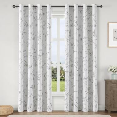 Imagem de ChrisDowa Cortinas florais 100% blackout 213 cm de comprimento, 2 painéis para quarto, sala de estar, estampa de flores, escurecimento de quarto, isolamento térmico, ilhós, à prova de som, tratamentos