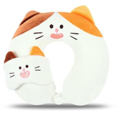 Imagem de Travesseiro infantil de pescoço para viagem com máscara de sono, travesseiro de pescoço fofo de viagem, travesseiro de espuma viscoelástica para dormir para meninos e meninas, avião, trem, carro, uso