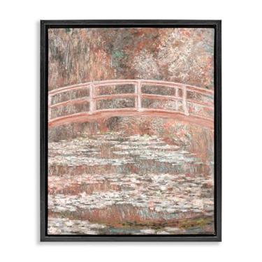 Imagem de Stupell Industries Arte de parede em tela flutuante com moldura preta com ponte impressionista pêssego, design por Corinne Haig, 89 x 63 cm