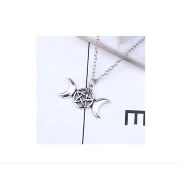 Imagem de Colar Pingente Pentagrama Estrela 5 Pontas Prateado - 3I