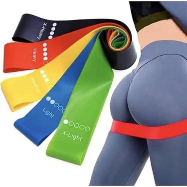 Imagem de Kit 5 Faixas Elásticas Multifuncional Para Exercícios Yoga Fisioterapia Treino