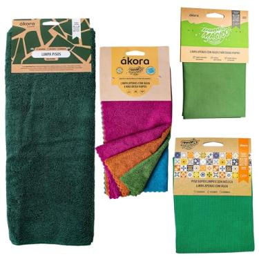 Imagem de Kit 7pcs: Pano Mágico Para Uso Geral + Limpa Chão Pisos 40x60cm + Limpa Vidros Espelhos Não Solta Pelos E Fiapos (Limpa Pisos Area Interna Verde Escuro)