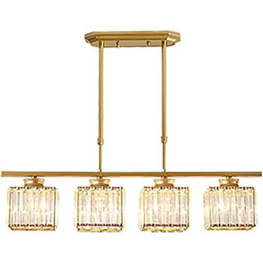 Imagem de Lustre retangular LED E27, luminária pendente rústica para sala de estar, quarto, sala de jantar, moderna, redonda, de cristal, dourada, para teto, ilha de cozinha, corredor, bar, luz suspen