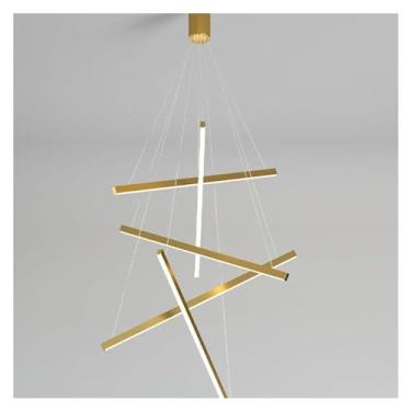 Imagem de Sala de estar Quarto Sala de jantar Lustre LED dourado/Teto Escadaria Longo Pingente Iluminação Lustre Luminária