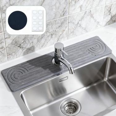 Imagem de Hopegiver Tapete de torneira de pedra para pia de cozinha - protetor de respingos de pia de 60 x 13 cm, tapete protetor de pia de diatomita de secagem rápida, bandeja de pedra absorvente de água para