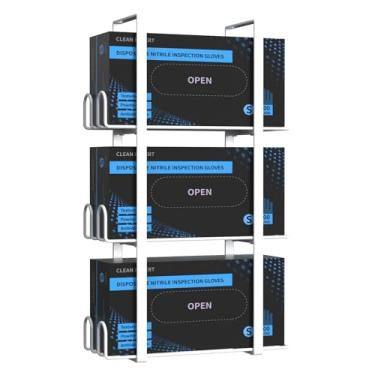 Imagem de Suporte de luva para suporte de parede, suporte de luvas de látex descartável de metal branco para laboratório, suporte de caixa de borracha montado na parede, suporte de lenços para cozinha e garagem