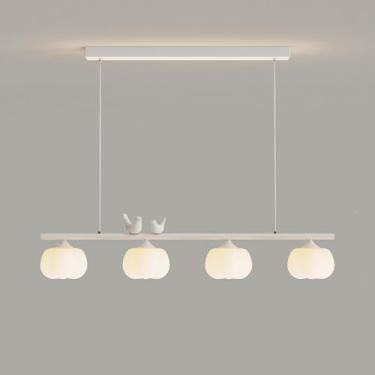 Imagem de Luminária pendente linear LED regulável, ilha de cozinha, 4 luzes, pássaro, flor, teto, luminária pendente, nórdica, moderna, tira longa, lustre linear branco-leite para sala de jantar, casa