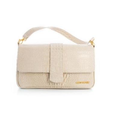 Imagem de Bolsa Baguete em Couro Legítimo Bege com Alças Removíveis Leopoldine-Feminino