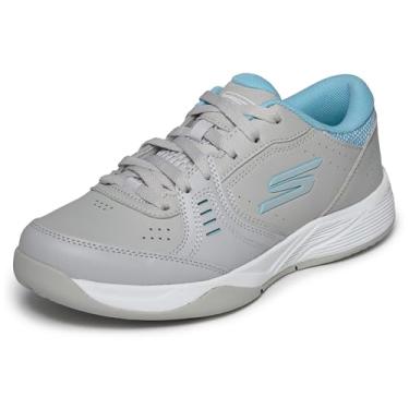 Imagem de Skechers Tênis feminino Viper Court Smash-Athletic Indoor Outdoor Pickleball | Tênis de ajuste relaxado, Cinza/azul, 6
