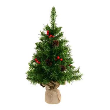 Imagem de Mini Árvore Natal de Mesa 60cm 75 Galhos Verde Base Juta Decorada Com 