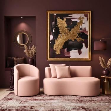 Imagem de Conjunto 01 Poltrona + Sofá Curvo Orgânico Nature Gaia Suede Rosê - Mo