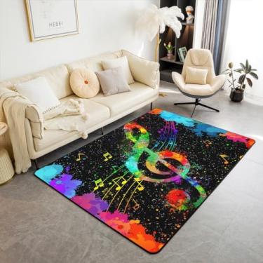 Imagem de Tapete de área para notas musicais 150 cm x 200 cm x 1 cm, tapete de arte tie dye de graffiti colorido para decoração de cabeceira, sala de estar, quintal, sofá, decoração com tema de música de piano