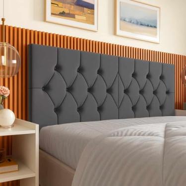 Imagem de Cabeceira Estofada Box Queen Capitonê,160x54cm, Suede, Moderno, com Fixação na Parede (CINZA)