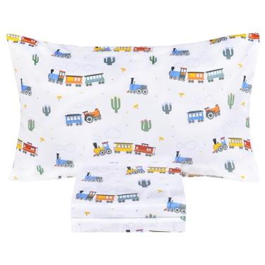 Imagem de Scientific Sleep Jogo de lençol solteiro aconchegante 100% algodão Little Train Cacto, fofo, divertido, lençol de cima, lençol com elástico e fronha (trens, solteiro)