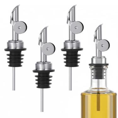 Imagem de 4 peças de bico dispensador de óleo, bicos de despejo automático de licor, bicos de azeite de oliva para garrafas, bico de despejo automático de aço inoxidável para licor, vinagre de café, xarope de
